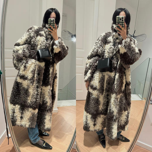 HIDEMI进口可再生纤维环保皮草特殊染色工艺大翻领加厚款毛毛长款浴袍感大衣皮衣 商品图1