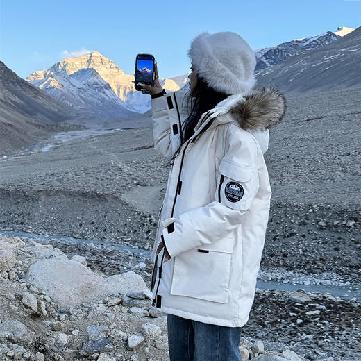 【大毛领工装派克羽绒棉服】女冬季加厚美式高级感棉衣中长款保暖外套 商品图2