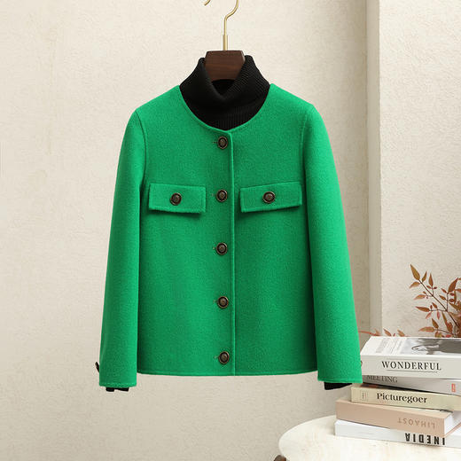 丁摩 小香风外套双面羊绒大衣女短款春季新款休闲气质显瘦羊毛呢子5ZF-26110 商品图3