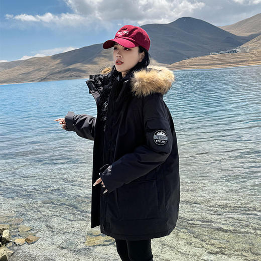 【大毛领工装派克羽绒棉服】女冬季加厚美式高级感棉衣中长款保暖外套 商品图0