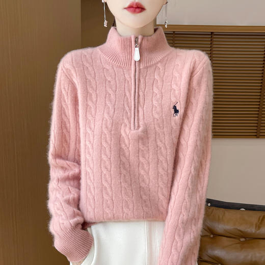 丁摩 加厚洋气纯羊毛衫女立领拉链纯色套头毛衣秋冬休闲打底衫女5ZF-80336 商品图5