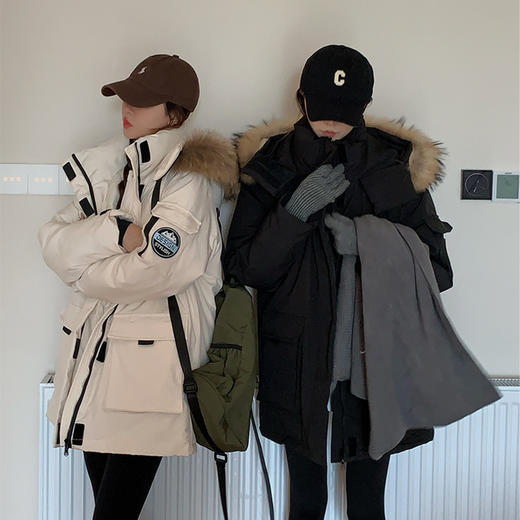 【女冬季加厚美式高级感棉衣中长款保暖外套】大毛领工装派克羽绒棉服 商品图0
