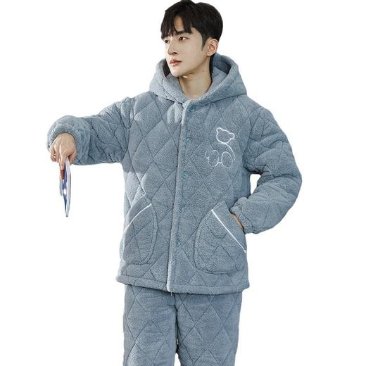 【比羽绒服还暖和】男士三层夹棉珊瑚绒睡衣  冬季可外穿加绒加厚保暖法兰绒家居服 商品图9