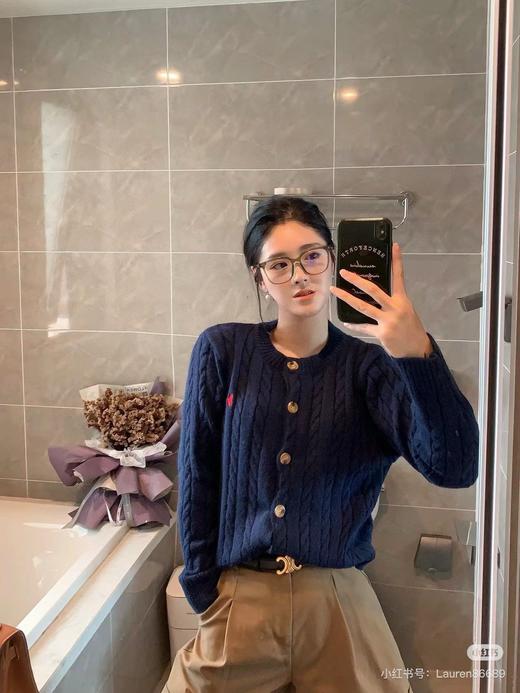 拉夫家RL胸前经典战马刺绣绞花纹麻花纽绳排扣针织毛衣开衫 商品图1