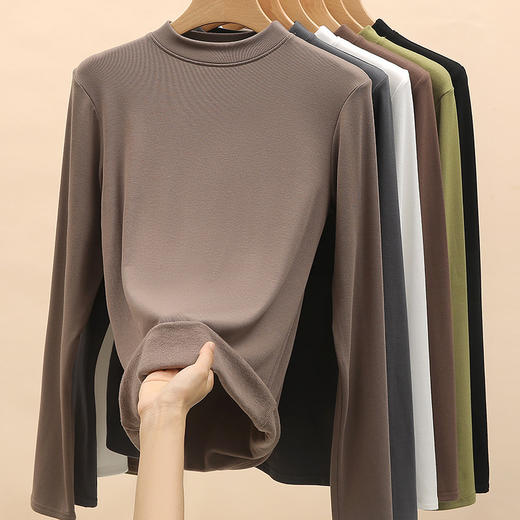 【买1送1 半高领打底衫女】秋冬季加绒加厚内搭高级感修身磨毛白色长袖上衣 商品图6