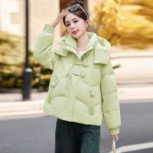 超好看白鸭绒羽绒服女款2024新款冬季女士短款小个子盘扣保暖外套HR-HYBH9912 商品图1
