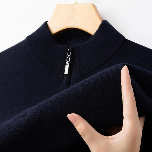 丁摩 男士100纯羊毛半高领秋冬加厚保暖打底衫拉链休闲针织毛衣5ZF-11223 商品图6
