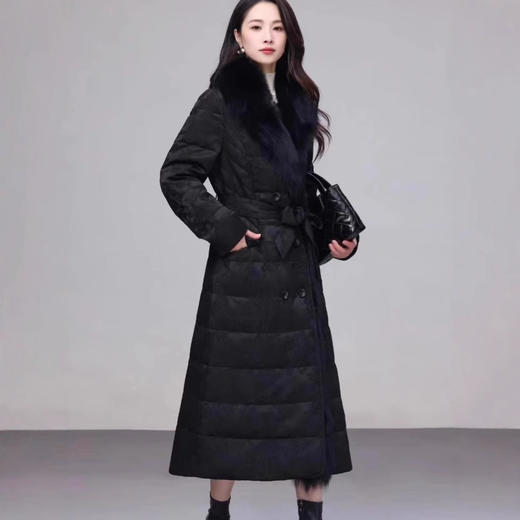 丁摩 大狐狸毛领加厚鹅绒服长款冬新款提花奢华潮版香云纱厚羽绒服5ZF-7099 商品图3