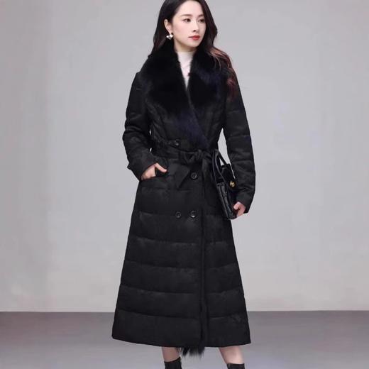 丁摩 大狐狸毛领加厚鹅绒服长款冬新款提花奢华潮版香云纱厚羽绒服5ZF-7099 商品图5