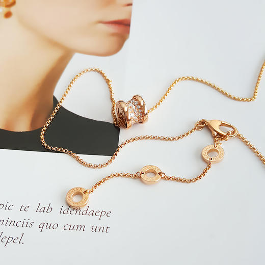 【95新】BVLGARI宝格丽B.ZERO1系列35111618K玫瑰金满钻小蛮腰弹簧项链070125NJS12 现售价：16300 商品图5