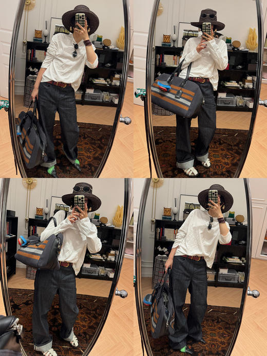 HIDEMI 甄选原色原浆赤耳单宁红线中低腰直筒微阔腿复古牛仔裤长裤 商品图3