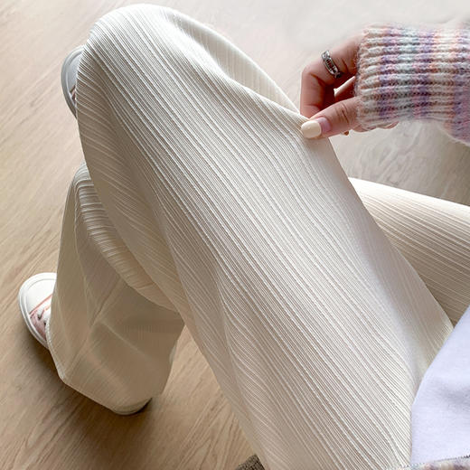 【窄版竖条纹加绒阔腿裤】女秋冬新款宽松显瘦高腰垂感直筒休闲裤长裤 商品图2