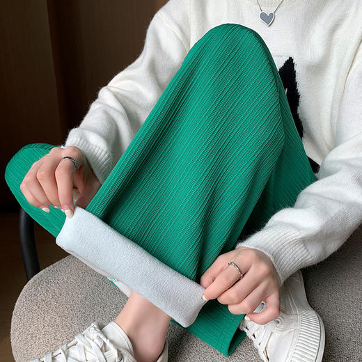 【窄版竖条纹加绒阔腿裤】女秋冬新款宽松显瘦高腰垂感直筒休闲裤长裤 商品图3