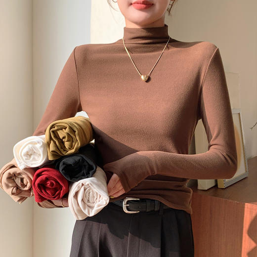 【买1送1 秋冬保暖上衣女 】安可拉红色打底衫新款半高领修身上衣内搭纯色 商品图2