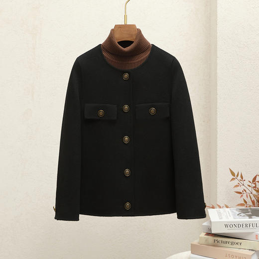 丁摩 小香风外套双面羊绒大衣女短款春季新款休闲气质显瘦羊毛呢子5ZF-26110 商品图7