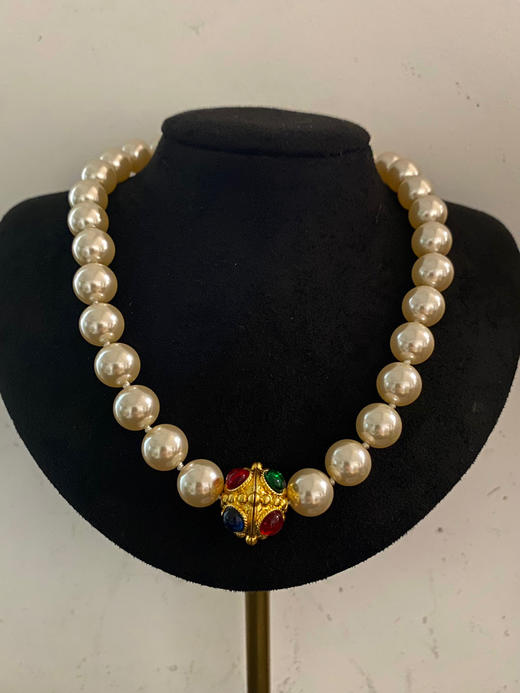 丁摩 饰品欧美中古黄铜琉璃珍珠球球吊坠耳环项链耳夹5ZF-1121 商品图6