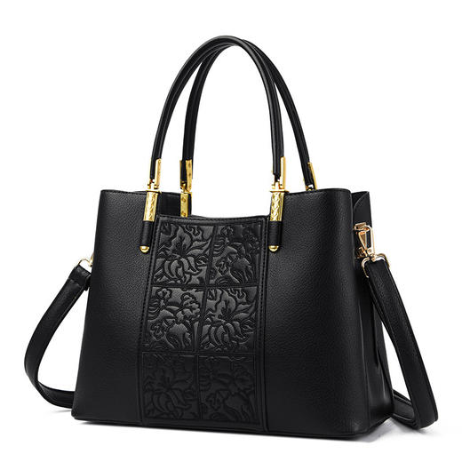 丁摩 高级感刺绣国风真皮女包新款中年女包妈妈包大容量手提斜挎包5ZF-Y855 商品图8