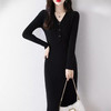 丁摩 半开V领纯羊毛连衣裙女秋冬新款中长款修身打底裙气质紧身羊毛裙5ZF-11227 商品缩略图4