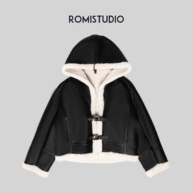 ROMI STUDIO皮毛一体复古可做翻领连帽外套W2212