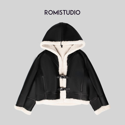 ROMI STUDIO皮毛一体复古可做翻领连帽外套W2212 商品图0