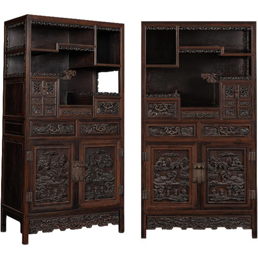 清乾隆 紫檀高浮雕山水人物图博古柜（一对） 商品图5