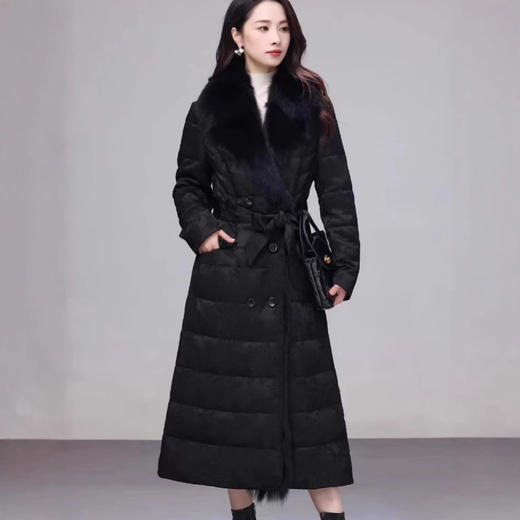 丁摩 大狐狸毛领加厚鹅绒服长款冬新款提花奢华潮版香云纱厚羽绒服5ZF-7099 商品图2