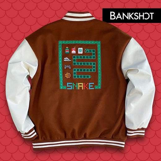 【听老杨原创】贪吃蛇主题刺绣/毛巾绣 PU皮袖棒球服 商品图5