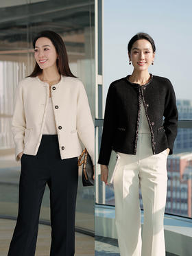 “赫本衣橱”粗花呢简约圆领小香夹克外套