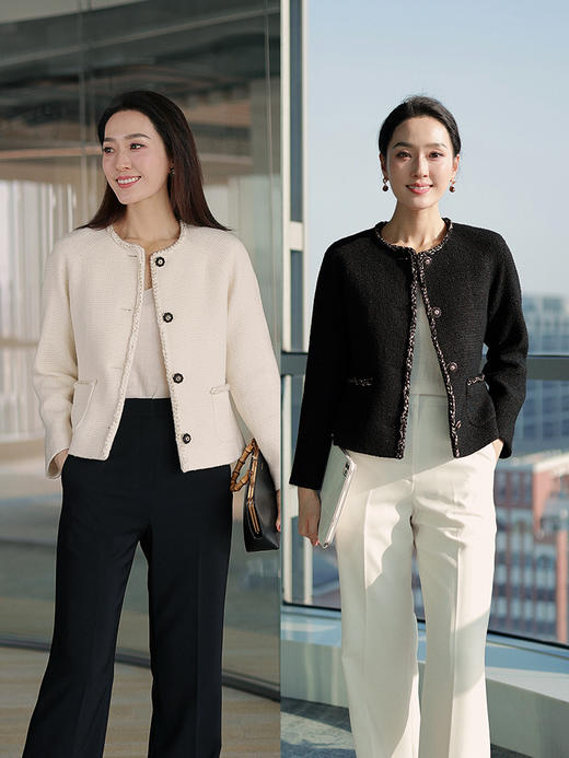 “赫本衣橱”粗花呢简约圆领小香夹克外套 商品图0