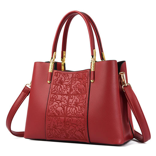 丁摩 高级感刺绣国风真皮女包新款中年女包妈妈包大容量手提斜挎包5ZF-Y855 商品图3