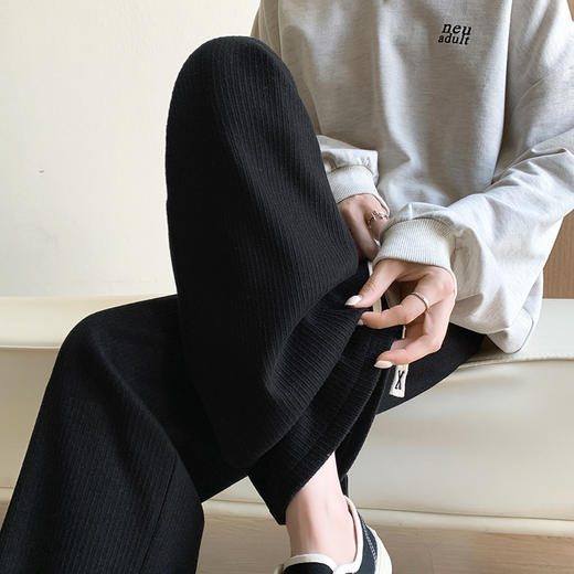 女秋冬高腰直筒拖地裤垂感 糯米裤加绒休闲裤 仿羊绒阔腿裤 商品图1