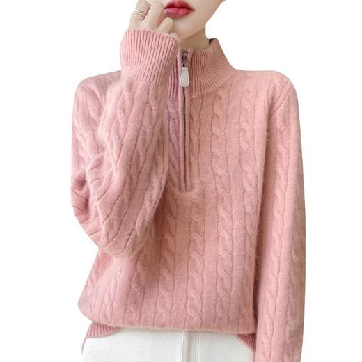 丁摩 加厚洋气纯羊毛衫女立领拉链纯色套头毛衣秋冬休闲打底衫女5ZF-80336 商品图4