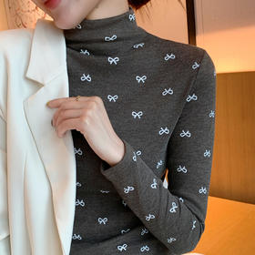 买1送1 半高领洋气女内搭打底衫修身上衣显瘦蝴蝶结碎花长袖