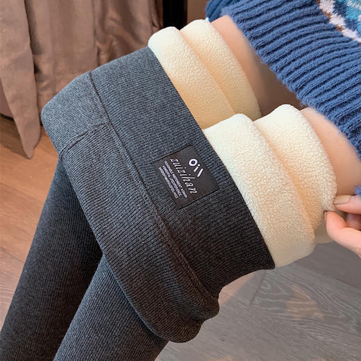 【 拍1发2 羊羔绒打底裤女外穿】冬季螺纹高腰紧身显瘦秋裤加绒加厚保暖棉裤 商品图1