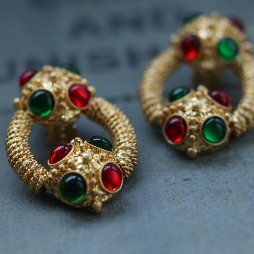 丁摩 饰品欧美中古黄铜琉璃珍珠球球吊坠耳环项链耳夹5ZF-1121 商品图3