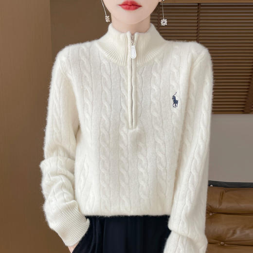 丁摩 加厚洋气纯羊毛衫女立领拉链纯色套头毛衣秋冬休闲打底衫女5ZF-80336 商品图0