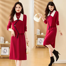 翻领马甲+连衣裙两件套时尚毛织套裙LZW&220