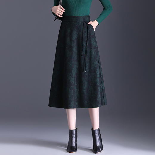 垂感修身印花中长款通勤时尚A字裙MYX8832 商品图1