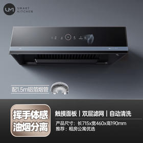 优盟（UM）中式油烟机 小尺寸顶吸 加厚钢化玻璃  公寓工程机主推 体感触摸清洗 公共烟道勿拍 UTB03S