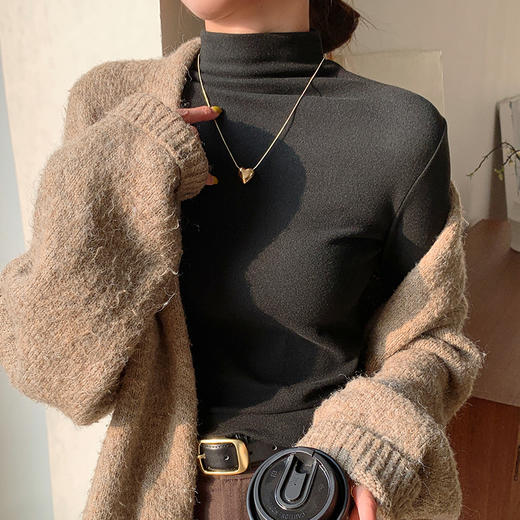 【买1送1 秋冬保暖上衣女 】安可拉红色打底衫新款半高领修身上衣内搭纯色 商品图1