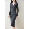 丁摩 半开V领纯羊毛连衣裙女秋冬新款中长款修身打底裙气质紧身羊毛裙5ZF-11227 商品缩略图8