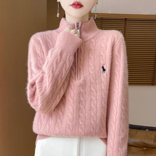 丁摩 加厚洋气纯羊毛衫女立领拉链纯色套头毛衣秋冬休闲打底衫女5ZF-80336 商品图2