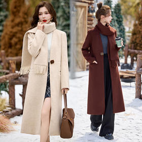 24年冬装新款舒适领型搭配可拆卸围脖适用不同场合毛呢大衣SNX3053