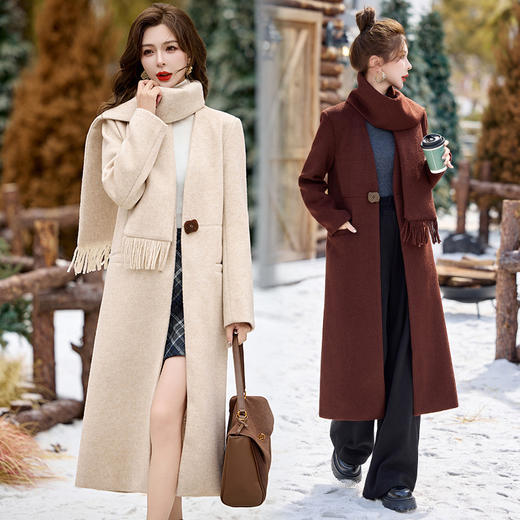 24年冬装新款舒适领型搭配可拆卸围脖适用不同场合毛呢大衣SNX3053 商品图0
