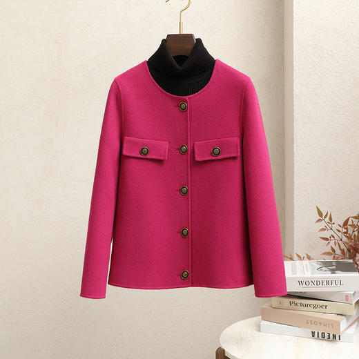 丁摩 小香风外套双面羊绒大衣女短款春季新款休闲气质显瘦羊毛呢子5ZF-26110 商品图2