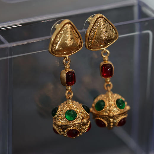 丁摩 饰品欧美中古黄铜琉璃珍珠球球吊坠耳环项链耳夹5ZF-1121 商品图2