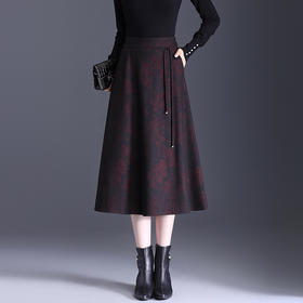 垂感修身印花中长款通勤时尚A字裙MYX8832