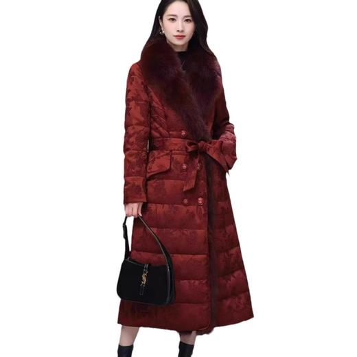 丁摩 大狐狸毛领加厚鹅绒服长款冬新款提花奢华潮版香云纱厚羽绒服5ZF-7099 商品图4