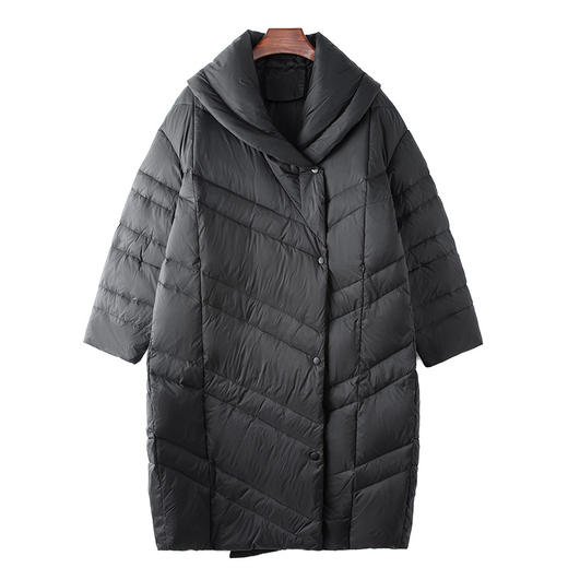 丁摩 冬季宽松大码女装长款茧型羽绒服90鹅绒保暖外套5ZF-12010B 商品图4