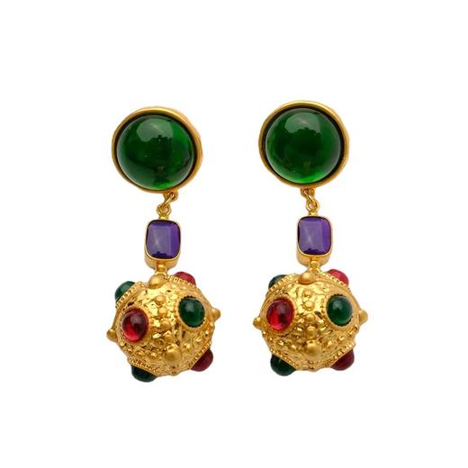 丁摩 饰品欧美中古黄铜琉璃珍珠球球吊坠耳环项链耳夹5ZF-1121 商品图4